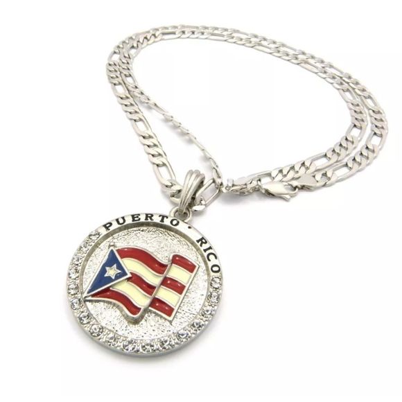 New Puerto Rico Flag Medallion Free Figaro Chain - Picture 4 of 4